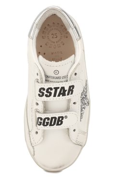 Детские кожаные кеды superstar GOLDEN GOOSE DELUXE BRAND серебряного цвета, арт. G36KS321.J1 | Фото 4 (Материал внутренний: Натуральная кожа; Кросс-КТ: велькро; Девочки Кросс-КТ: Обувь-низкие; Нос: Не проставлено; Материал сплава: Проставлено; Материал внешний: Натуральная кожа)