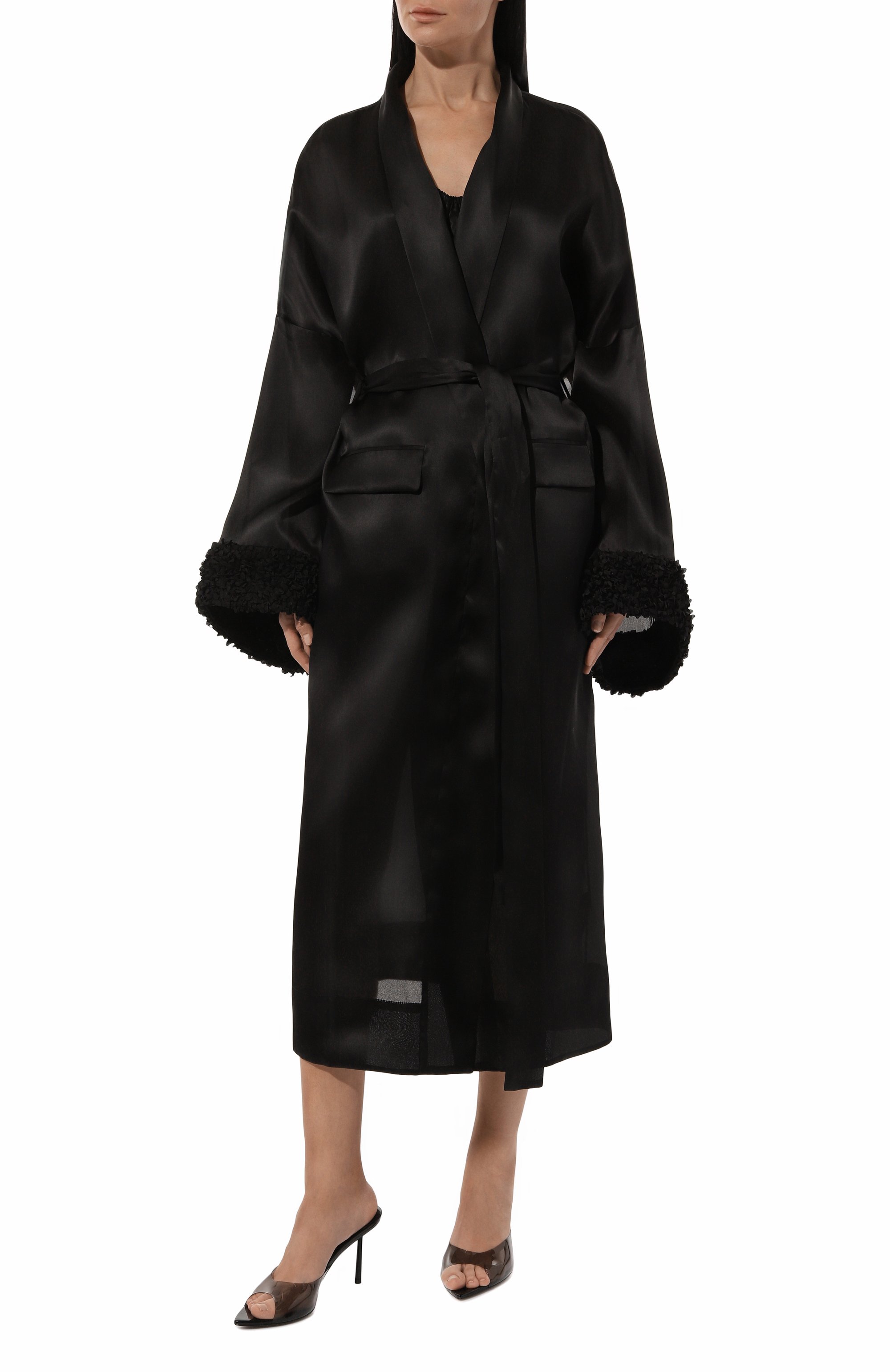 Шелковый плащ GOOROO черного цвета по цене 147960 руб., арт. TC002-2220-900-FW24/25, фото 3 Шелковый плащ GOOROO, арт. TC002-2220-900-FW24/25, фото 3