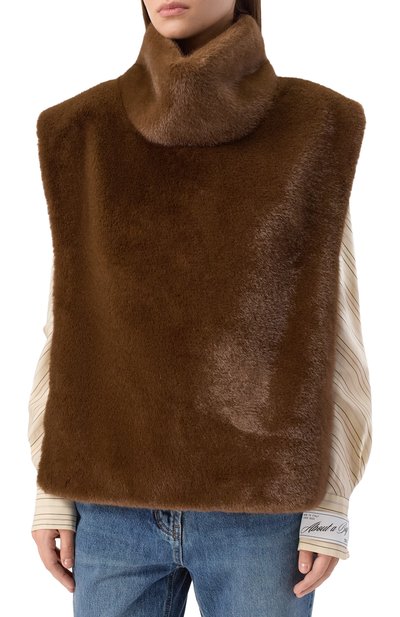 Манишка из экомеха FLASHIN коричневого цвета по цене 35000 руб., арт. FF26FMSF, фото 3 Манишка из экомеха FLASHIN, арт. FF26FMSF, фото 3