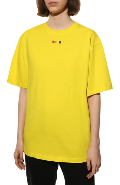 Хлопковая футболка MSGM желтого цвета по цене 11400 руб., арт. 3241MDM101 227298, фото 3 Хлопковая футболка MSGM, арт. 3241MDM101 227298, фото 3