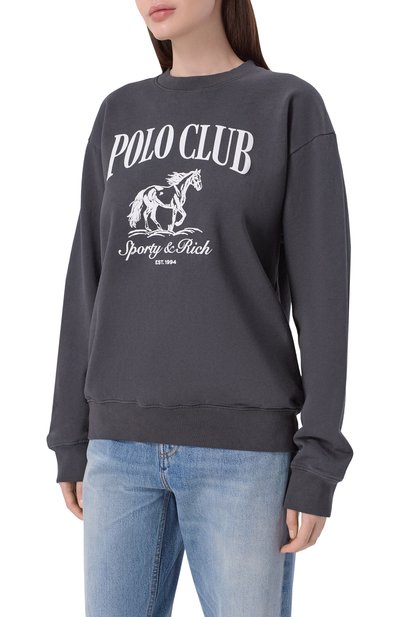 Хлопковый свитшот SPORTY AND RICH серого цвета по цене 25750 руб., арт. ST07165261BA02, фото 3 Хлопковый свитшот SPORTY AND RICH, арт. ST07165261BA02, фото 3