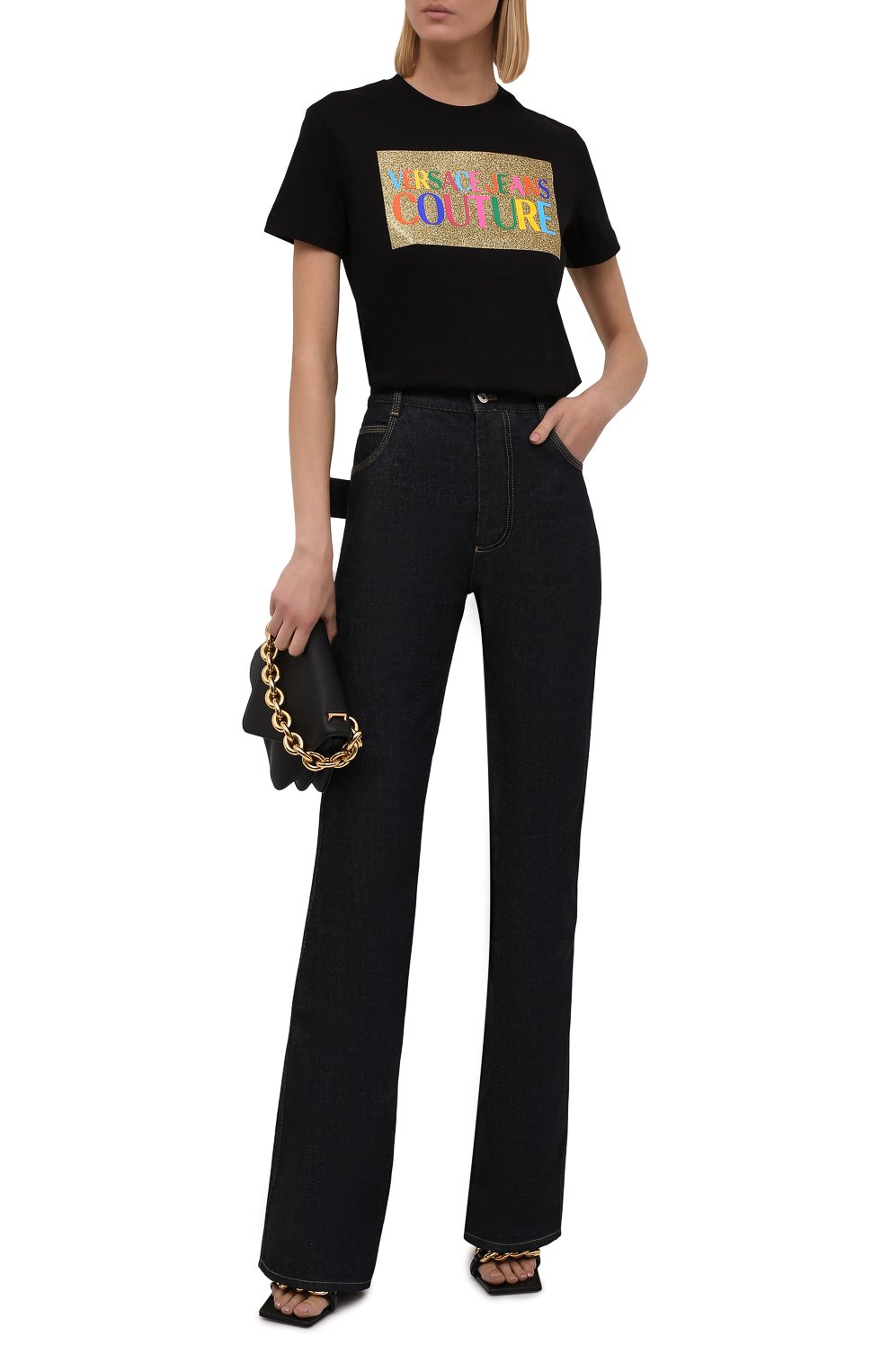 Хлопковая футболка VERSACE JEANS COUTURE черного цвета по цене 18100 руб., арт. 71HAHT07-71DP613 R 23 L0G0 C0L. GLITTER/CJ00T, фото 2 Хлопковая футболка VERSACE JEANS COUTURE, арт. 71HAHT07-71DP613 R 23 L0G0 C0L. GLITTER/CJ00T, фото 2