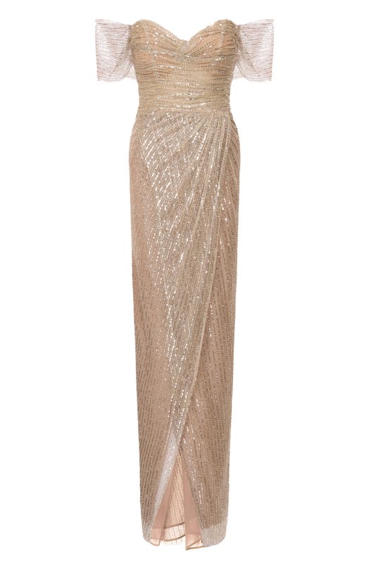 Платье с отделкой пайетками Sasha Kim SK-00001760 Бежевый SK-00001760