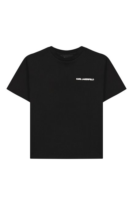 Детская хлопковая футболка KARL LAGERFELD KIDS черного цвета, арт. Z30440 | Фото 1 (Материал внешний: Хлопок; Рукава: Короткие; Драгоценные камни: Проставлено; Материал сплава: Проставлено)