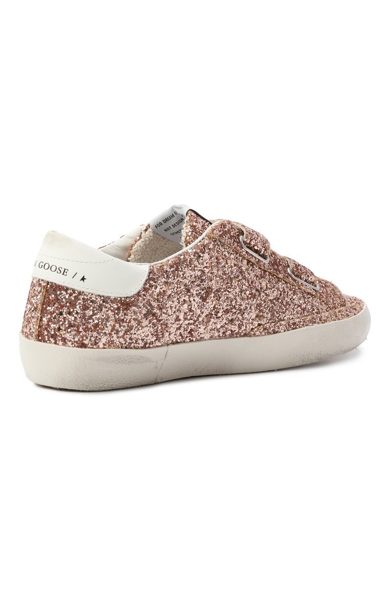 Детские комбинированные кеды old school GOLDEN GOOSE DELUXE BRAND золотого цвета, арт. GTF00111.F007034 | Фото 3 (Материал внешний: Текстиль; Нос: Не проставлено; Кросс-КТ: велькро; Девочки Кросс-КТ: Обувь-низкие; Автоматизация состава: Проставлено)
