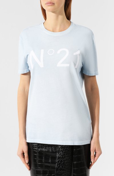 Хлопковая футболка N21 голубого цвета по цене 21250 руб., арт. 19I N2M0/F041/4203, фото 3 Хлопковая футболка N21, арт. 19I N2M0/F041/4203, фото 3
