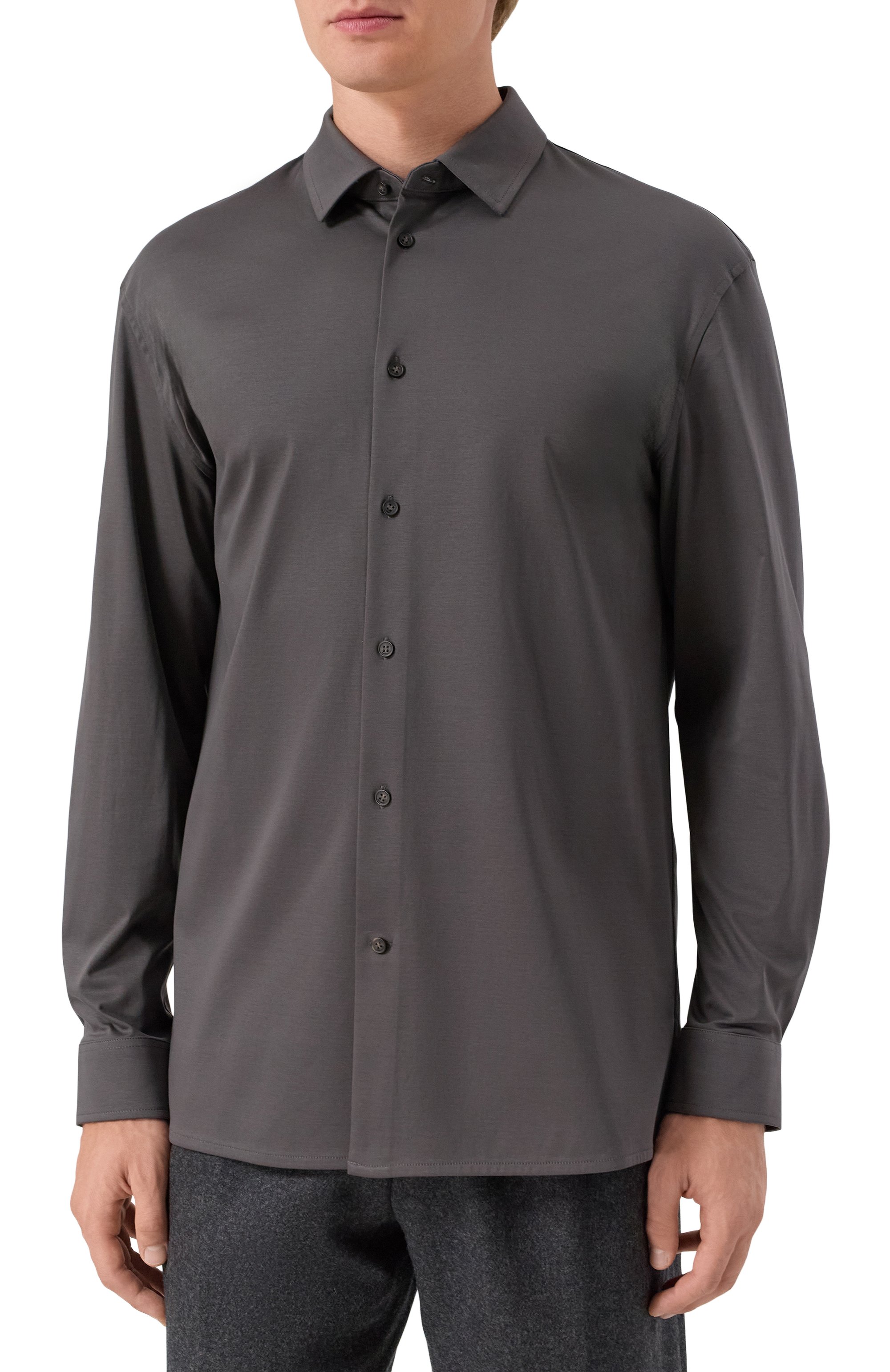 Хлопковая рубашка 12 STOREEZ темно-серого цвета по цене 16000 руб., арт. 131282, фото 3 Хлопковая рубашка 12 STOREEZ, арт. 131282, фото 3