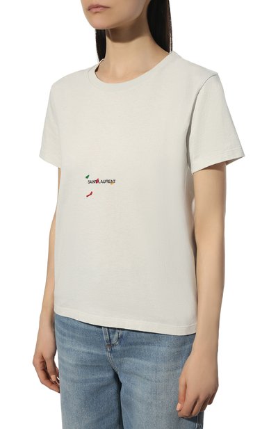 Хлопковая футболка SAINT LAURENT белого цвета по цене 38250 руб., арт. 686229/Y36QP, фото 3 Хлопковая футболка SAINT LAURENT, арт. 686229/Y36QP, фото 3