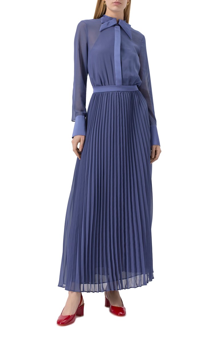 Женское платье EMPORIO ARMANI синего цвета, арт. EW000839/AF10209 | Фото 2 (Рукава: Длинные; Материал внешний: Синтетический материал; Длина Ж (юбки, платья, шорты): Макси; Женское Кросс-КТ: Платье-одежда; Стили: Кэжуэл; Случай: Повседневный)