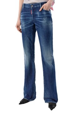 Женские джинсы DSQUARED2 синего цвета, арт. S72LB0844/S30342 | Фото 3 (Длина (брюки, джинсы): Удлиненные; Материал внешний: Хлопок, Деним; Детали: Делаве; Силуэт Ж (брюки и джинсы): Расклешенные; Кросс-КТ: Деним; Стили: Гранж)