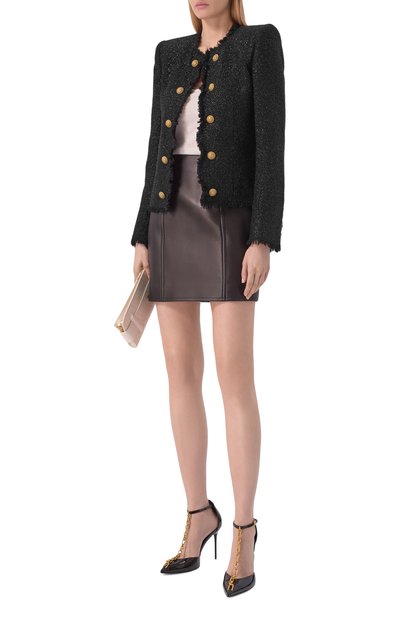 Кожаная юбка BALMAIN черного цвета по цене 262500 руб., арт. HF1LBB54/LE35, фото 2 Кожаная юбка BALMAIN, арт. HF1LBB54/LE35, фото 2