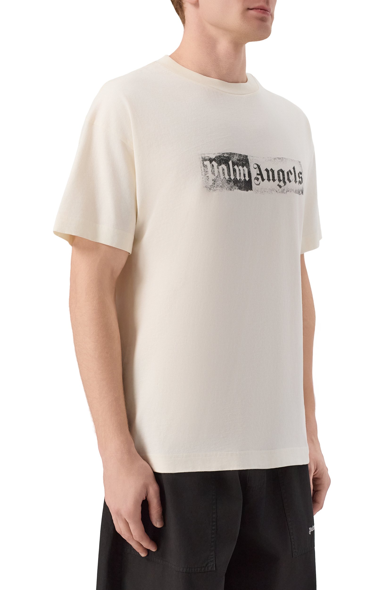 Хлопковая футболка PALM ANGELS кремового цвета по цене 22500 руб., арт. PAMAA001JR005, фото 3 Хлопковая футболка PALM ANGELS, арт. PAMAA001JR005, фото 3