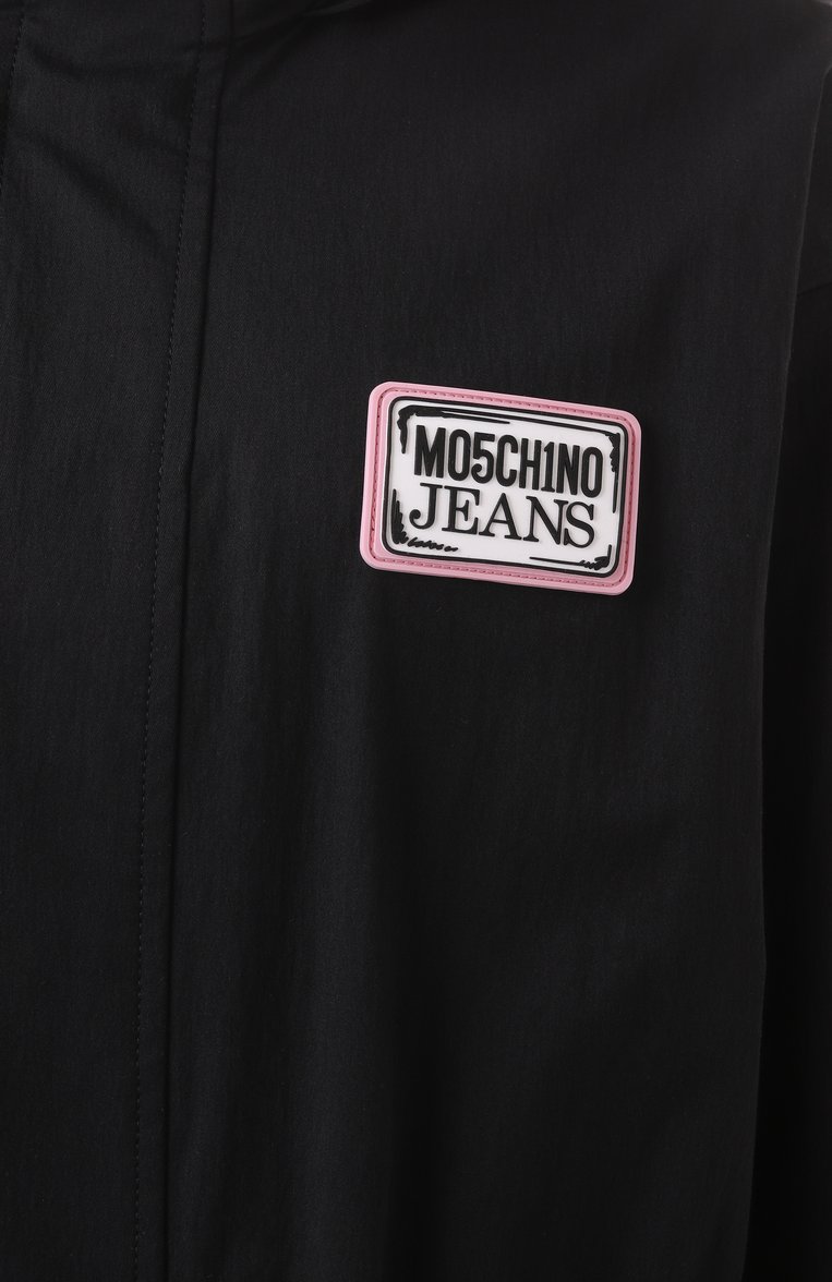 Женская парка M05CH1NO JEANS черного цвета, арт. A0609/3224 | Фото 6 (Материал сплава: Проставлено; Драгоценные камни: Проставлено; Рукава: Длинные; Длина (верхняя одежда): До колена; Стили: Кэжуэл; Кросс-КТ: Куртка; Материал внешний: Хлопок, Синтетический материал)
