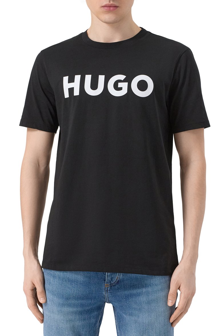 Мужская хлопковая футболка HUGO черного цвета, арт. 50467556 | Фото 3 (Рукава: Короткие; Материал внешний: Хлопок; Принт: С принтом; Стили: Кэжуэл; Длина (для топов): Стандартные; Кросс-КТ: Джерси; Мужское Кросс-КТ: Футболка-одежда; Автоматизация ТО: Проставлено; Автоматизация состава: Проставлено; Детали: Без декора)