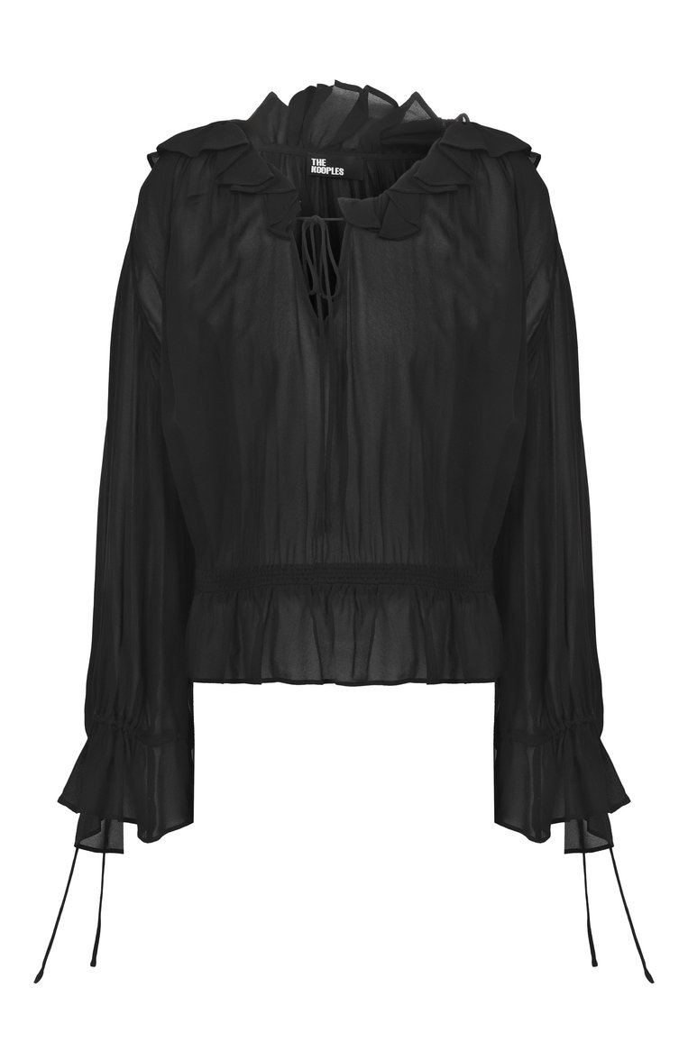 Женская блузка из вискозы THE KOOPLES черного цвета, арт. FT0P30017K | Фото 1 (Материал внешний: Вискоза; Рукава: Длинные; Длина (для топов): Стандартные; Принт: Без принта; Женское Кросс-КТ: Блуза-одежда; Стили: Романтичный)