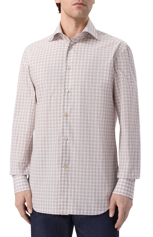 Хлопковая рубашка Kiton UCCH09623 Бежевый  UCCH09623 Фото 3