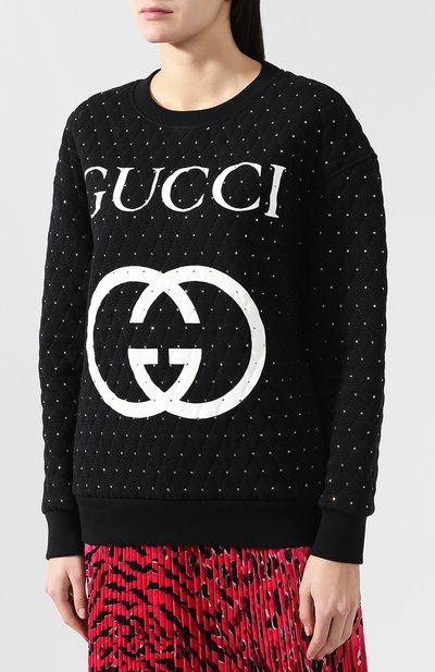 Хлопковый пуловер с логотипом бренда GUCCI черного цвета по цене 159500 руб., арт. 543640/X922B, фото 3 Хлопковый пуловер с логотипом бренда GUCCI, арт. 543640/X922B, фото 3