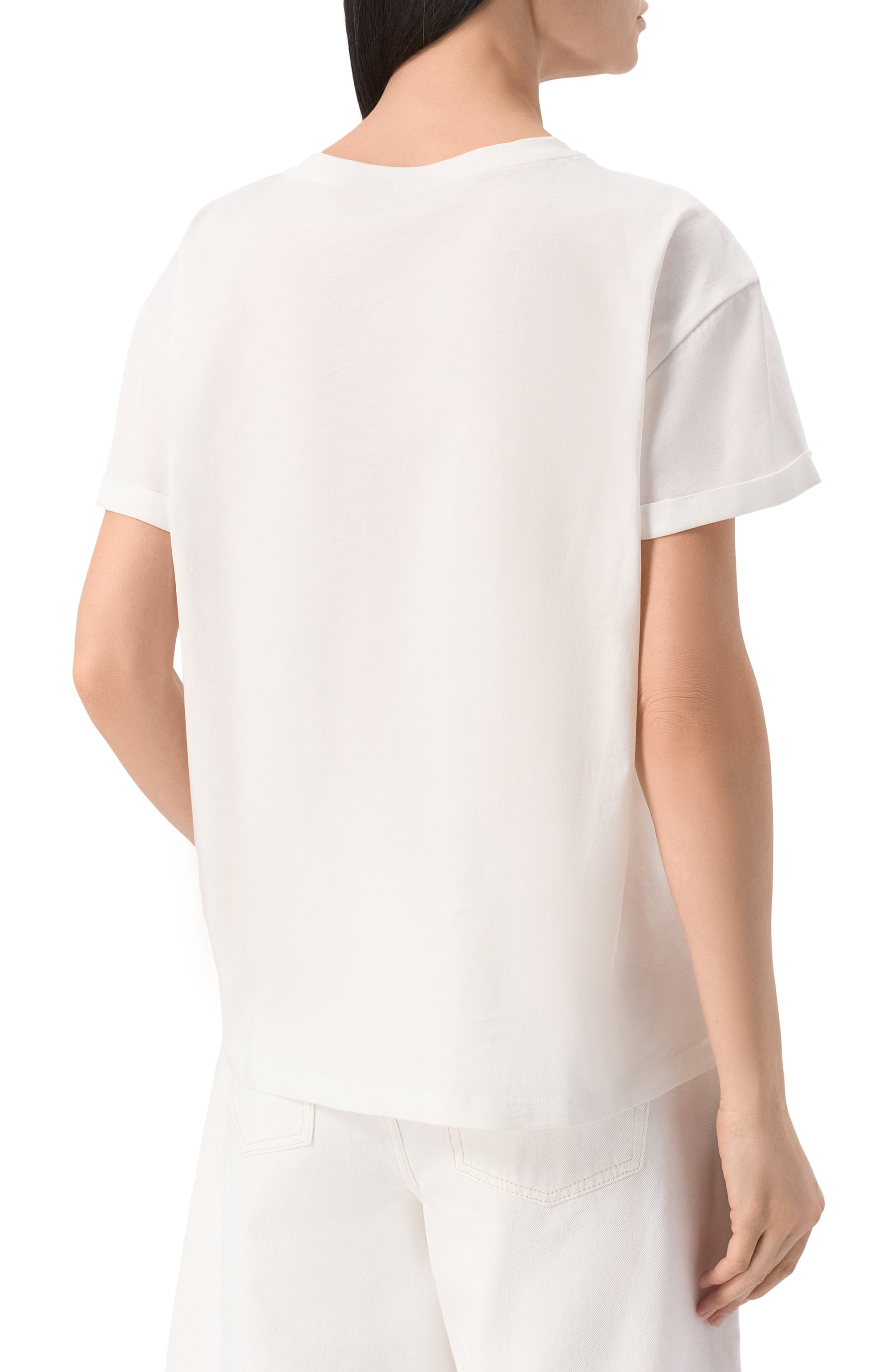 Хлопковая футболка LIU JO белого цвета по цене 8190 руб., арт. WA5512JS923, фото 4 Хлопковая футболка LIU JO, арт. WA5512JS923, фото 4