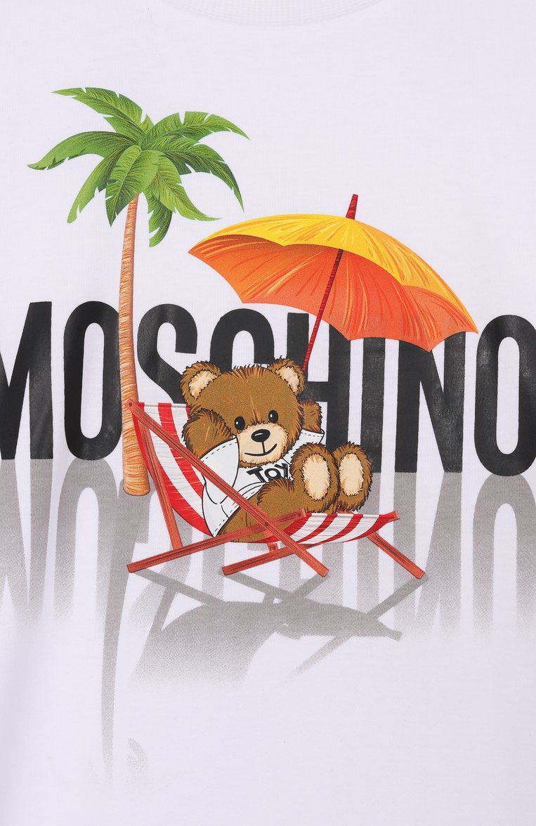Детское хлопковое платье MOSCHINO белого цвета, арт. HDV0G7/LAA42/10-14 | Фото 3 (Рукава: Короткие; Материал внешний: Хлопок; Тематический товар: Teddy Bear; Автоматизация ТО: Проставлено; Автоматизация состава: Проставлено; Ростовка одежда: 10 - 11 лет | 140 - 146см, 12 лет | 152 см, 16 лет | 164 см)