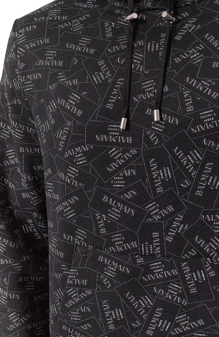 Мужской худи BALMAIN черного цвета, арт. EH1JT047/GE38 | Фото 5 (Длина (для топов): Стандартные; Материал внешний: Хлопок, Синтетический материал; Рукава: Длинные; Принт: С принтом; Мужское Кросс-КТ: Худи-одежда; Стили: Спорт-шик)