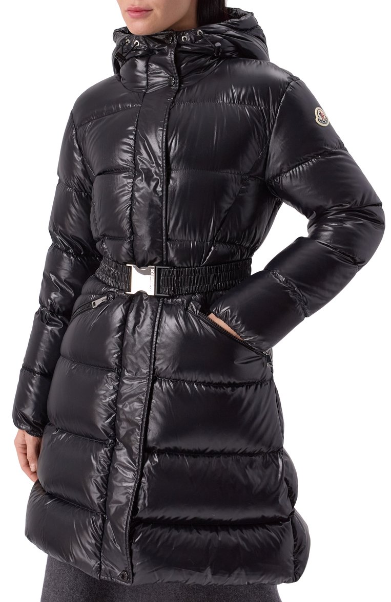 Женский пуховик bellevue MONCLER черного цвета, арт. 1C000-38-5963V | Фото 3 (Рукава: Длинные; Материал подклада: Синтетический материал; Длина (верхняя одежда): До середины бедра; Стили: Кэжуэл; Кросс-КТ: Пуховик; Материал внешний: Синтетический материал)