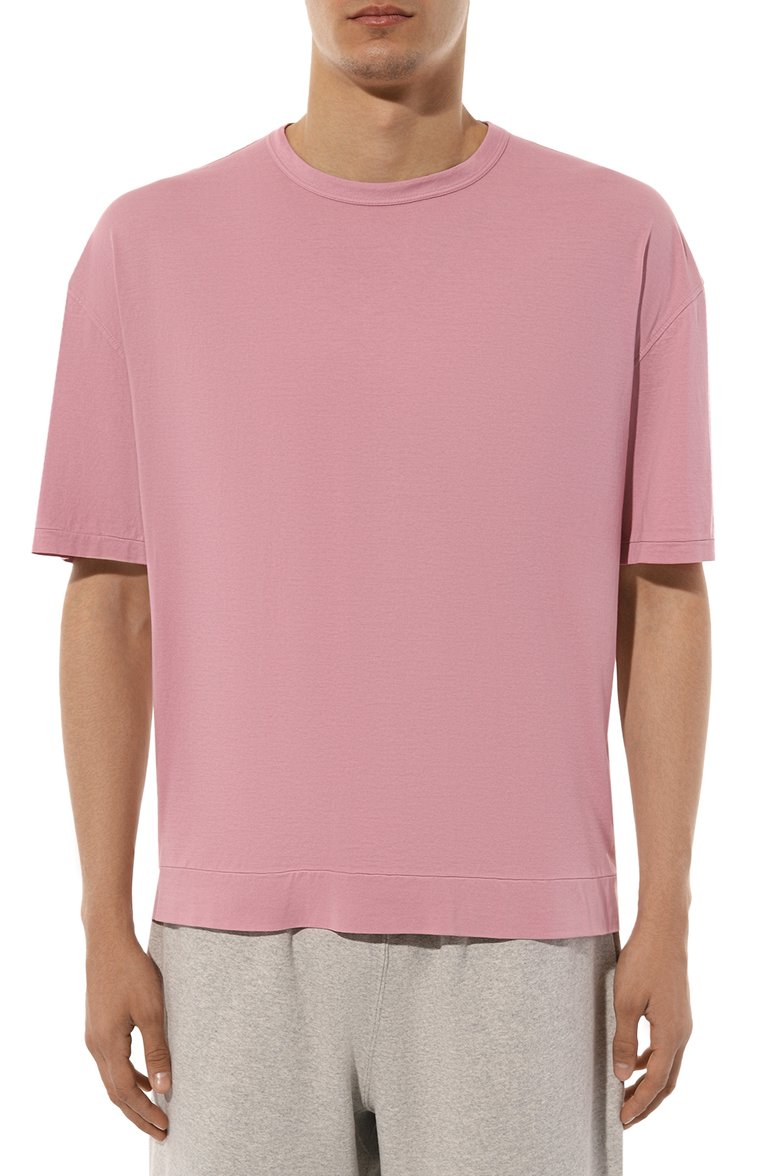 Мужская хлопковая футболка TEN C розового цвета, арт. 24CTCUH02142 | Фото 3 (Принт: Без принта; Рукава: Короткие; Длина (для топов): Стандартные; Материал сплава: Проставлено; Материал внешний: Хлопок; Драгоценные камни: Проставлено; Стили: Кэжуэл)