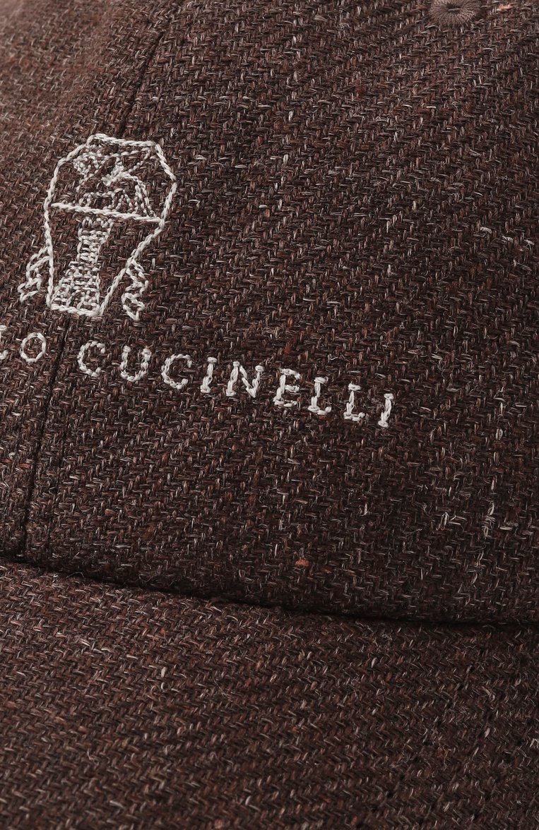 Мужская бейсболка изо льна и шерсти BRUNELLO CUCINELLI темно-коричневого цвета, арт. MW4829850 | Фото 4 (Материал: Текстиль, Лен; Нос: Не проставлено)