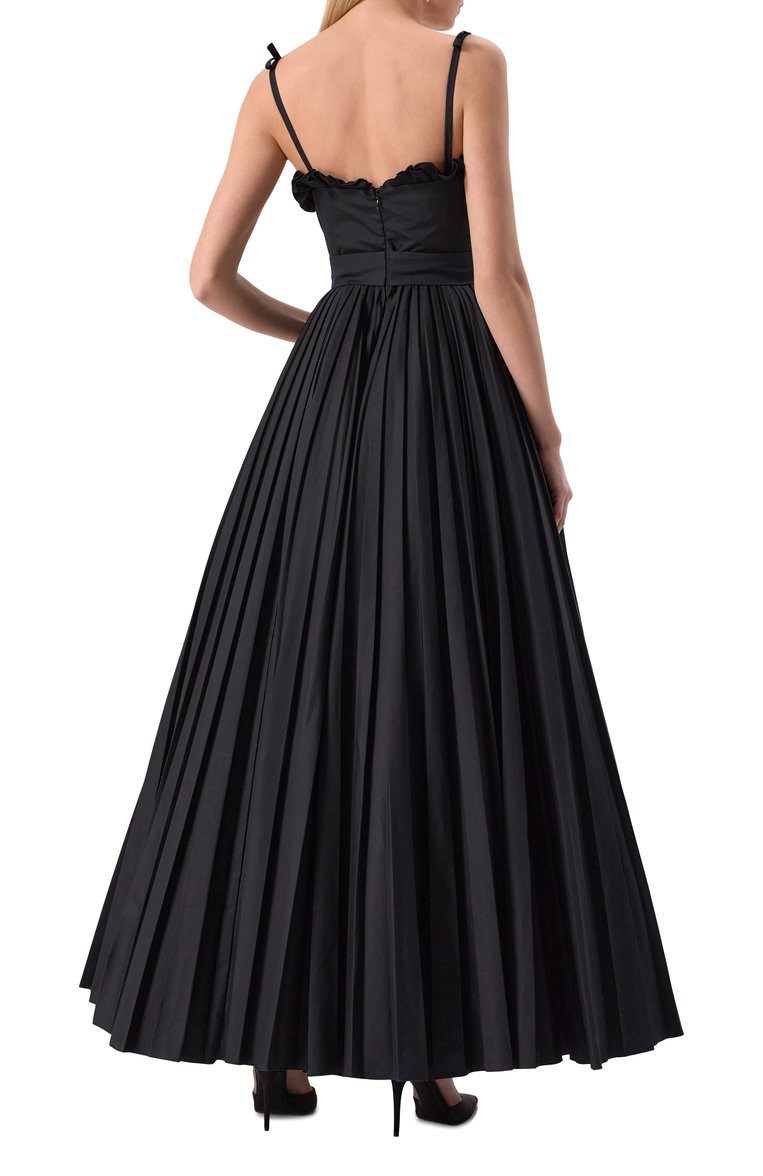 Женское хлопковое платье GIAMBATTISTA VALLI черного цвета, арт. 25SSPVTE5161-40P0P | Фото 4 (Длина Ж (юбки, платья, шорты): Макси; Материал сплава: Проставлено; Драгоценные камни: Проставлено; Рукава: На бретелях; Стили: Кэжуэл; Случай: Вечерний; Женское Кросс-КТ: Платье-одежда; Материал внешний: Хлопок)