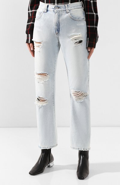 Джинсы с потертостями OFF-WHITE голубого цвета по цене 73950 руб., арт. 0WYA012F197730647101, фото 3 Джинсы с потертостями OFF-WHITE, арт. 0WYA012F197730647101, фото 3