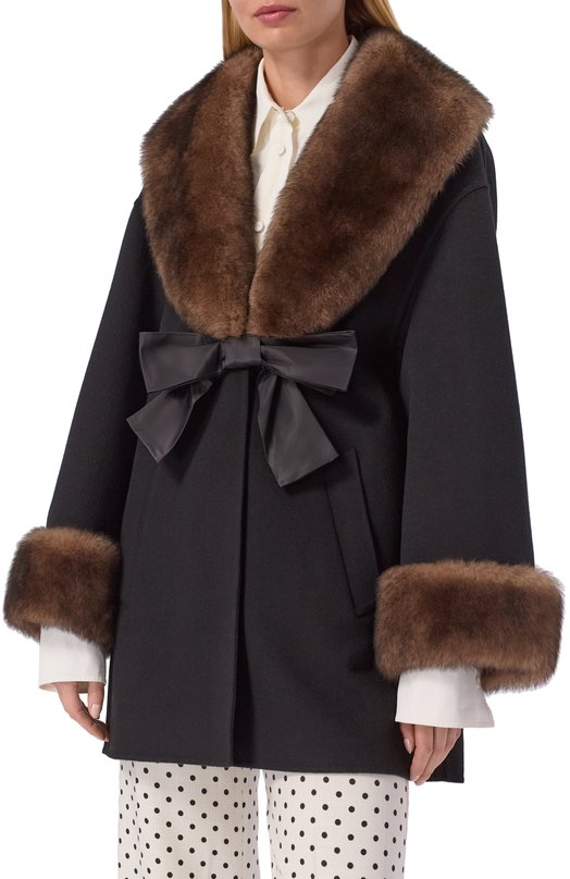 Пальто из шерсти и кашемира с отделкой из ягненка Valentino 8B3CJ440/6JA Чёрный  8B3CJ440/6JA Фото 3