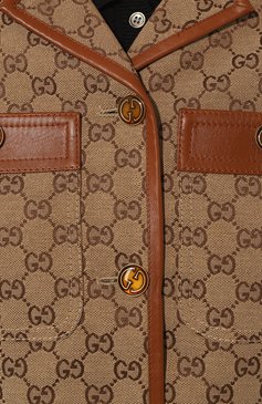 Женский жаке�т GUCCI бежевого цвета, арт. 682302 Z8AWR | Фото 5 (Рукава: Длинные; Стили: Гламурный; Случай: Повседневный; Материал внешний: Синтетический материал, Хлопок; Длина (для топов): Удлиненные; Материал сплава: Проставлено; Нос: Не проставлено; 1-2-бортные: Однобортные; Драгоценные камни: Проставлено; Женское Кросс-КТ: Жакет-одежда)