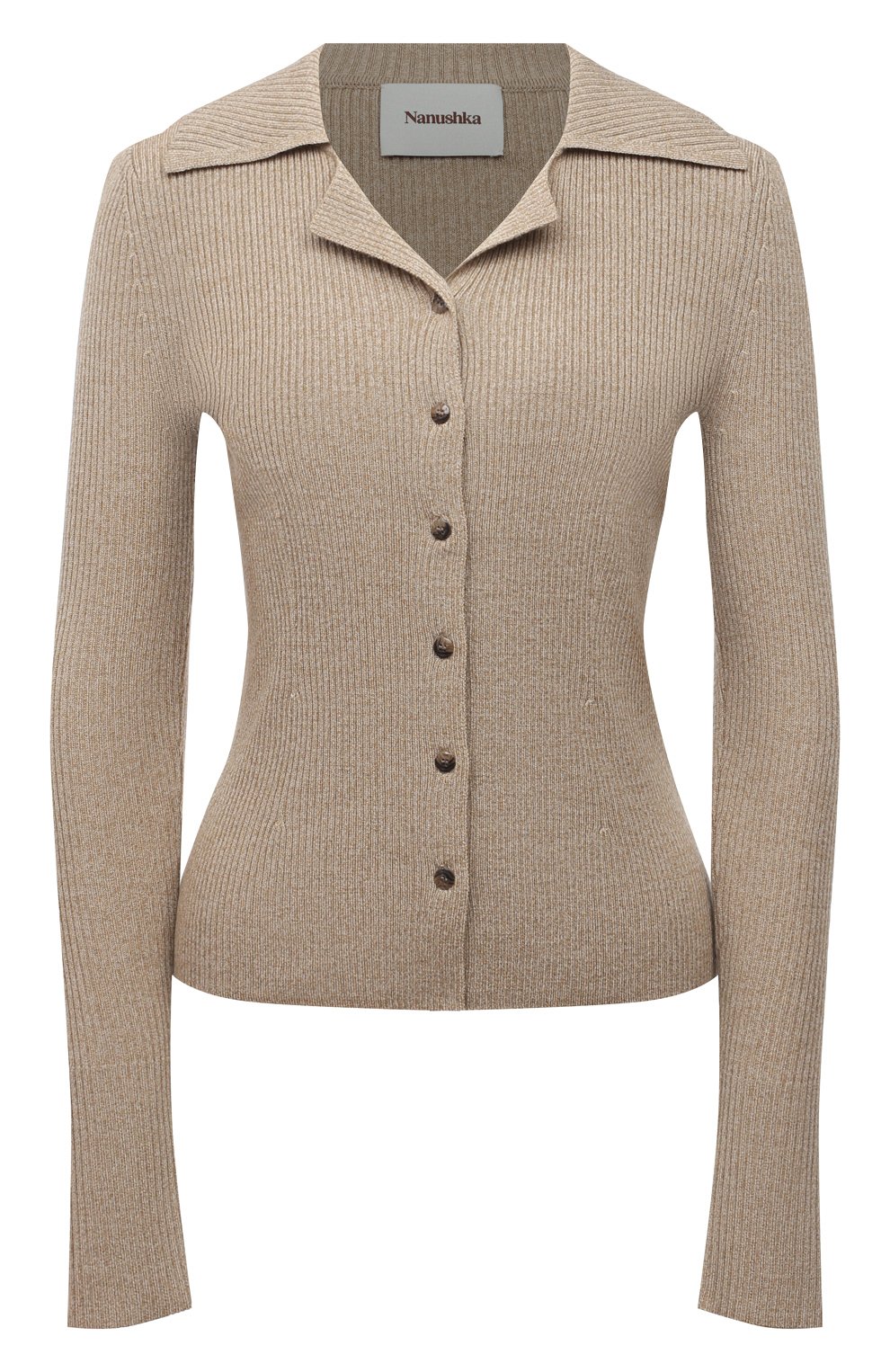 Шерстяной кардиган NANUSHKA бежевого цвета по цене 35650 руб., арт. SID_BEIGE_MELANGE W00L KNIT, фото 1 Шерстяной кардиган NANUSHKA, арт. SID_BEIGE_MELANGE W00L KNIT, фото 1