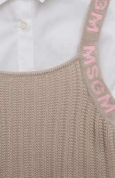 Детское комплект из рубашки и топа MSGM KIDS бежевого цвета, арт. S4MSJGSI070 | Фото 3 (Рукава: Длинные; Случай: Повседневный; Материал сплава: Проставлено; Материал внешний: Хлопок; Драгоценные камни: Проставлено; Ростовка одежда: 8 лет | 128 см, 10 - 11 лет | 140 - 146см, 12 лет | 152 см, 16 лет | 164 см)