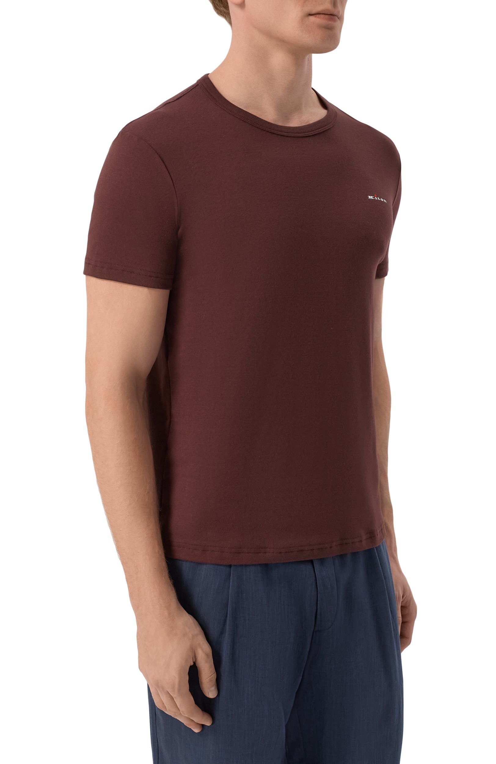 Хлопковая футболка KITON коричневого цвета по цене 39950 руб., арт. UNWM008K0263L, фото 3 Хлопковая футболка KITON, арт. UNWM008K0263L, фото 3