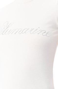 Женская хлопковая футболка BLUMARINE белого цвета, арт. P522T082A | Фото 5 (Длина (для топов): Стандартные; Рукава: Короткие; Материал сплава: Проставлено; Материал внешний: Хлопок; Драгоценные камни: Проставлено; Принт: С принтом; Стили: Кэжуэл; Женское Кросс-КТ: Футболка-одежда)