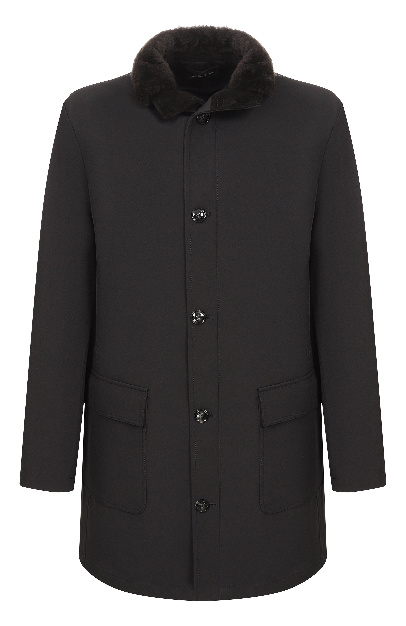 Пальто с воротником из овчины KITON черного цвета по цене 1170000 руб., арт. UW2523AV03T51, фото 1 Пальто с воротником из овчины KITON, арт. UW2523AV03T51, фото 1