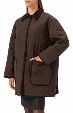 Женская куртка TOTEME коричневого цвета, арт. 241-WR01022-FB0169 | Фото 3 (Материал внешний: Синтетический материал, Хлопок; Материал подклада: Синтетический материал; Рукава: Длинные; Длина (верхняя одежда): До середины бедра; Кросс-КТ: Легкие, Куртка; Стили: Минимализм)