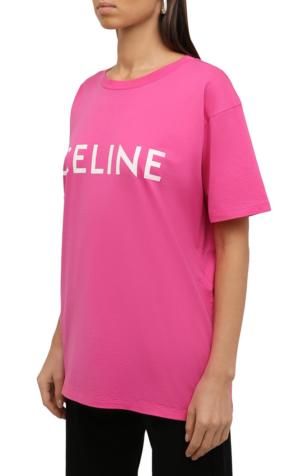 Хлопковая футболка CELINE розового цвета по цене 46100 руб., арт. 2X764501F, фото 3 Хлопковая футболка CELINE, арт. 2X764501F, фото 3