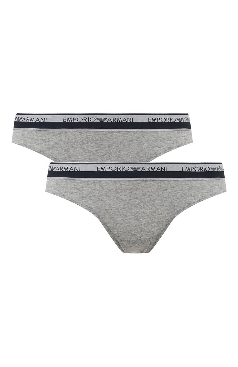 Женские комплект из двух пар трусов EMPORIO ARMANI серого цвета, арт. 163334/4R227 | Фото 1 (Нос: Не проставлено; Материал внешний: Хлопок)