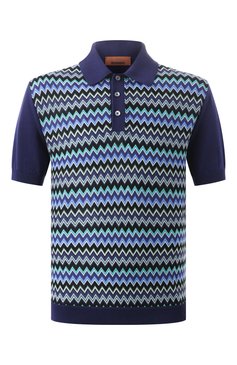 Мужское хлопковое поло MISSONI синего цвета, арт. US25S20L/BK040U | Фото 1 (Длина (для топов): Стандартные; Драгоценные камни: Проставлено; Материал сплава: Проставлено; Рукава: Короткие; Кросс-КТ: Трикотаж; Застежка: Пуговицы; Принт: С принтом; Стили: Кэжуэл; Материал внешний: Хлопок)