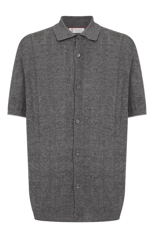 Рубашка изо льна и хлопка Brunello Cucinelli M2L707805 Серый M2L707805
