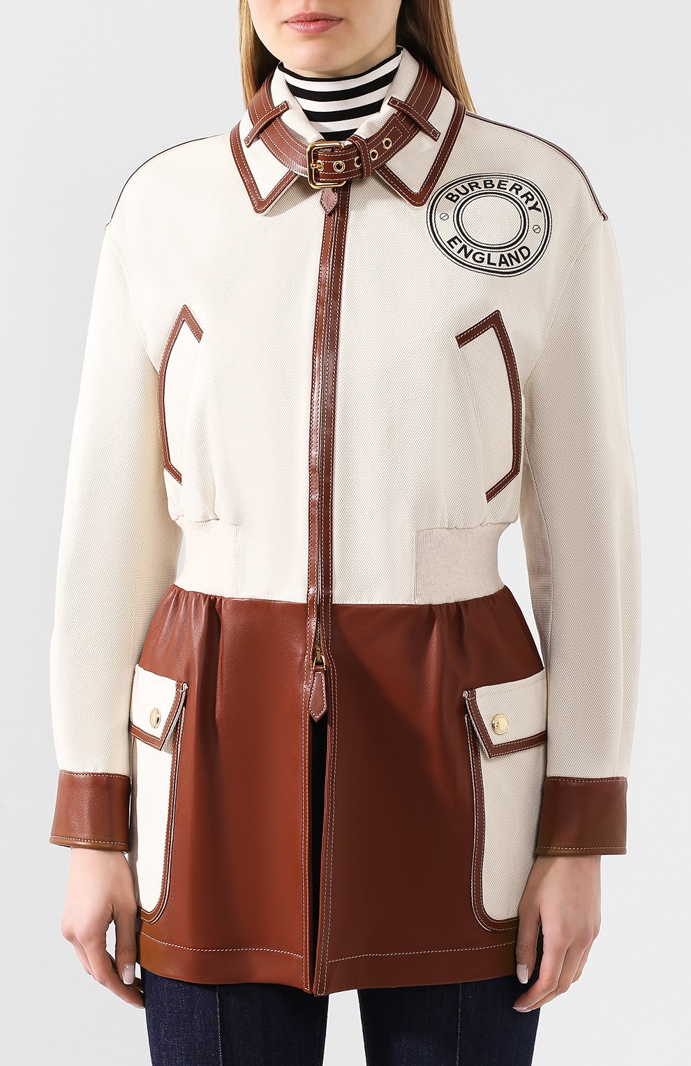 Куртка из смеси хлопка и кожи BURBERRY кремового цвета по цене 473500 руб., арт. 4564444, фото 3 Куртка из смеси хлопка и кожи BURBERRY, арт. 4564444, фото 3