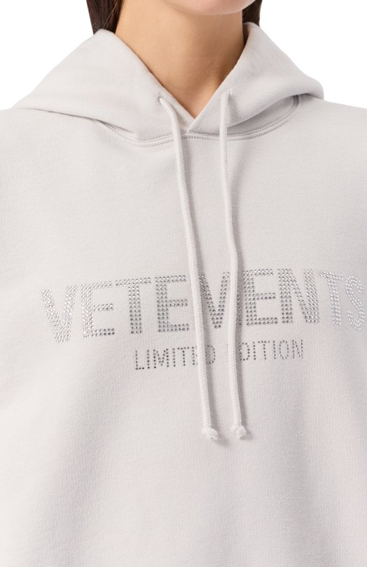 Хлопковое худи VETEMENTS UE54HD240W/1302 M0LLET0N Серый  UE54HD240W/1302 M0LLET0N Фото 5