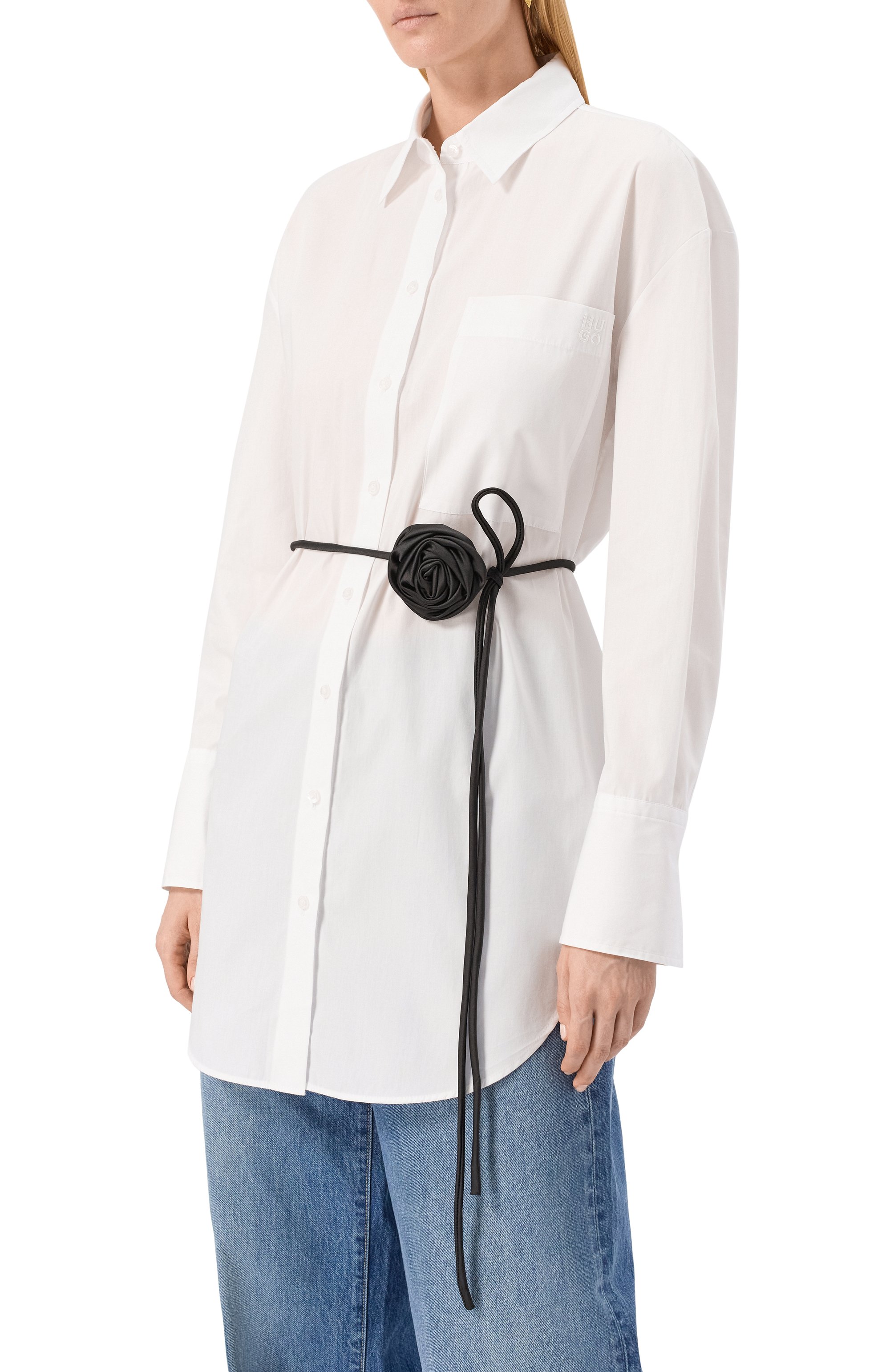 Хлопковая рубашка HUGO белого цвета по цене 22950 руб., арт. 50544553, фото 3 Хлопковая рубашка HUGO, арт. 50544553, фото 3