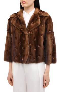 Женская шуба из норки VALENTINO коричневого цвета, арт. MF3FB175/1BF | Фото 3 (Статус проверки: Проверено, Проверена категория; Длина (верхняя одежда): Короткие; Материал внешний: Натуральный мех; Женское Кросс-КТ: Мех; Стили: Гламурный; Рукава: Длинные; Кросс-КТ: Куртка)