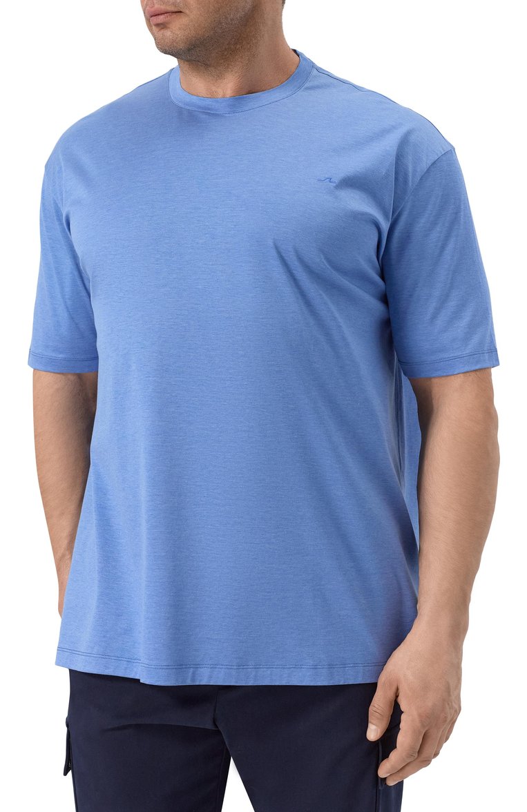 Мужская хлопковая футболка PAUL&SHARK синего цвета, арт. 25411015/6XL | Фото 3 (Длина (для топов): Удлиненные; Рукава: Короткие; Материал внешний: Хлопок; Принт: Без принта; Стили: Кэжуэл; Big sizes: Big Sizes; Кросс-КТ: Джерси; Мужское Кросс-КТ: Футболка-одежда)