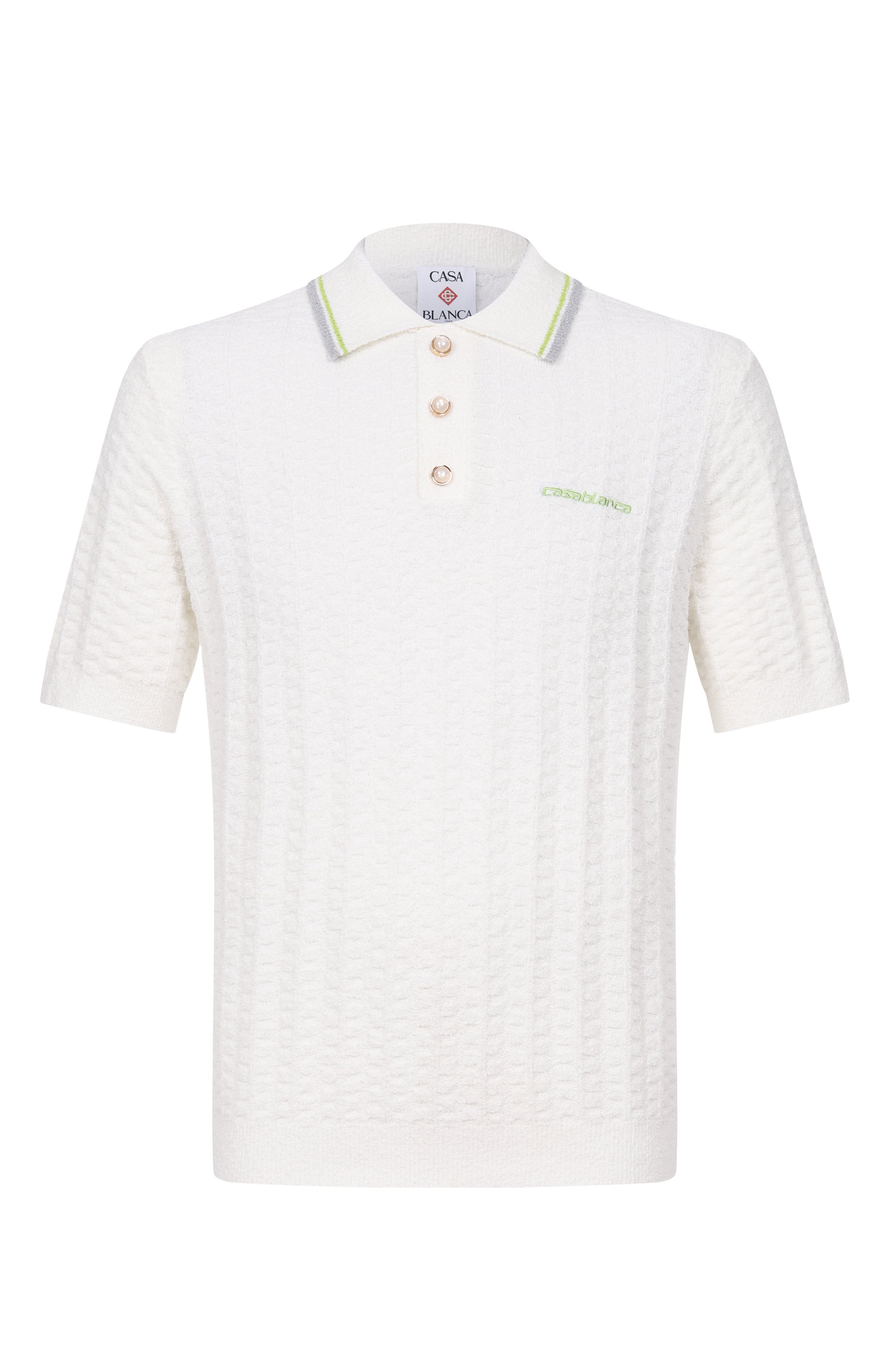 Хлопковое поло CASABLANCA белого цвета по цене 51300 руб., арт. M-SP26-KW-1214-01, фото 1 Хлопковое поло CASABLANCA, арт. M-SP26-KW-1214-01, фото 1