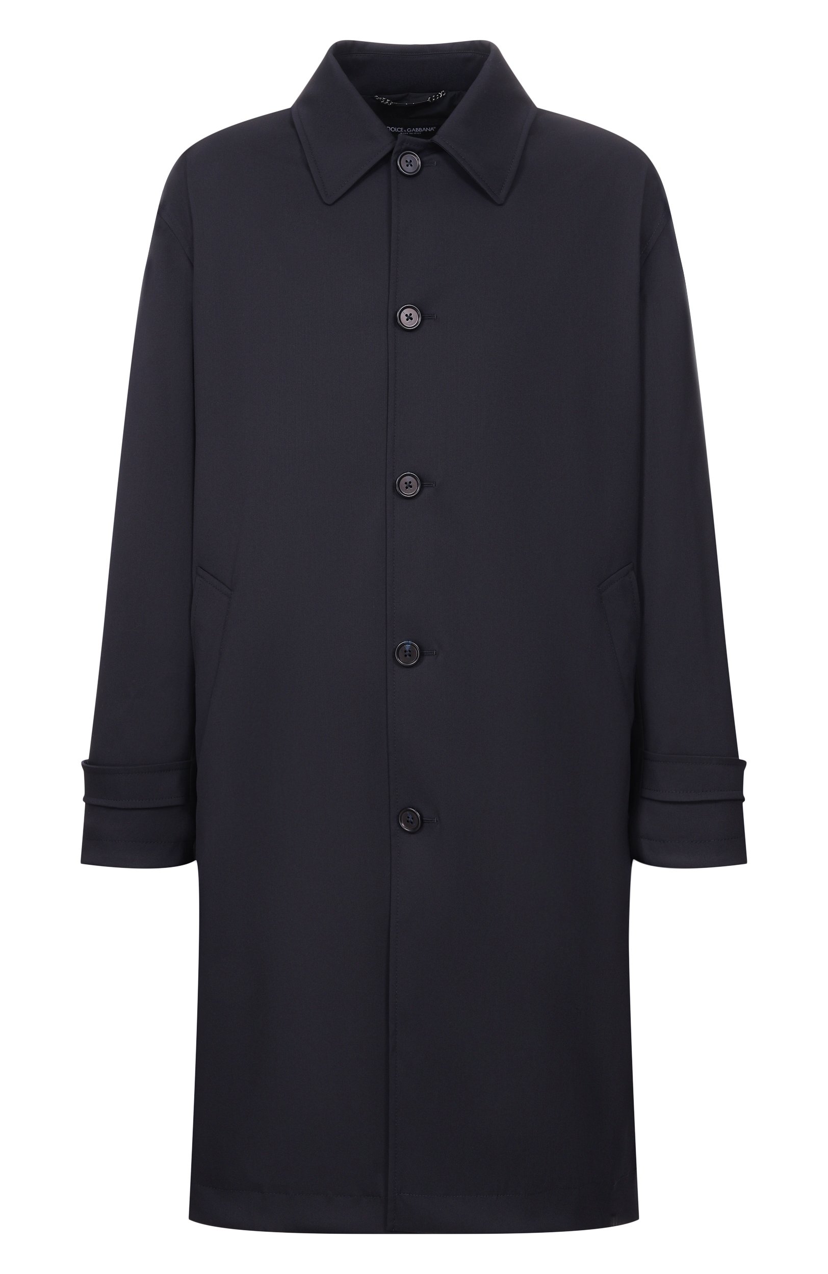 Шерстяной плащ DOLCE & GABBANA темно-синего цвета по цене 273500 руб., арт. G036CT/FUZFG, фото 1 Шерстяной плащ DOLCE & GABBANA, арт. G036CT/FUZFG, фото 1
