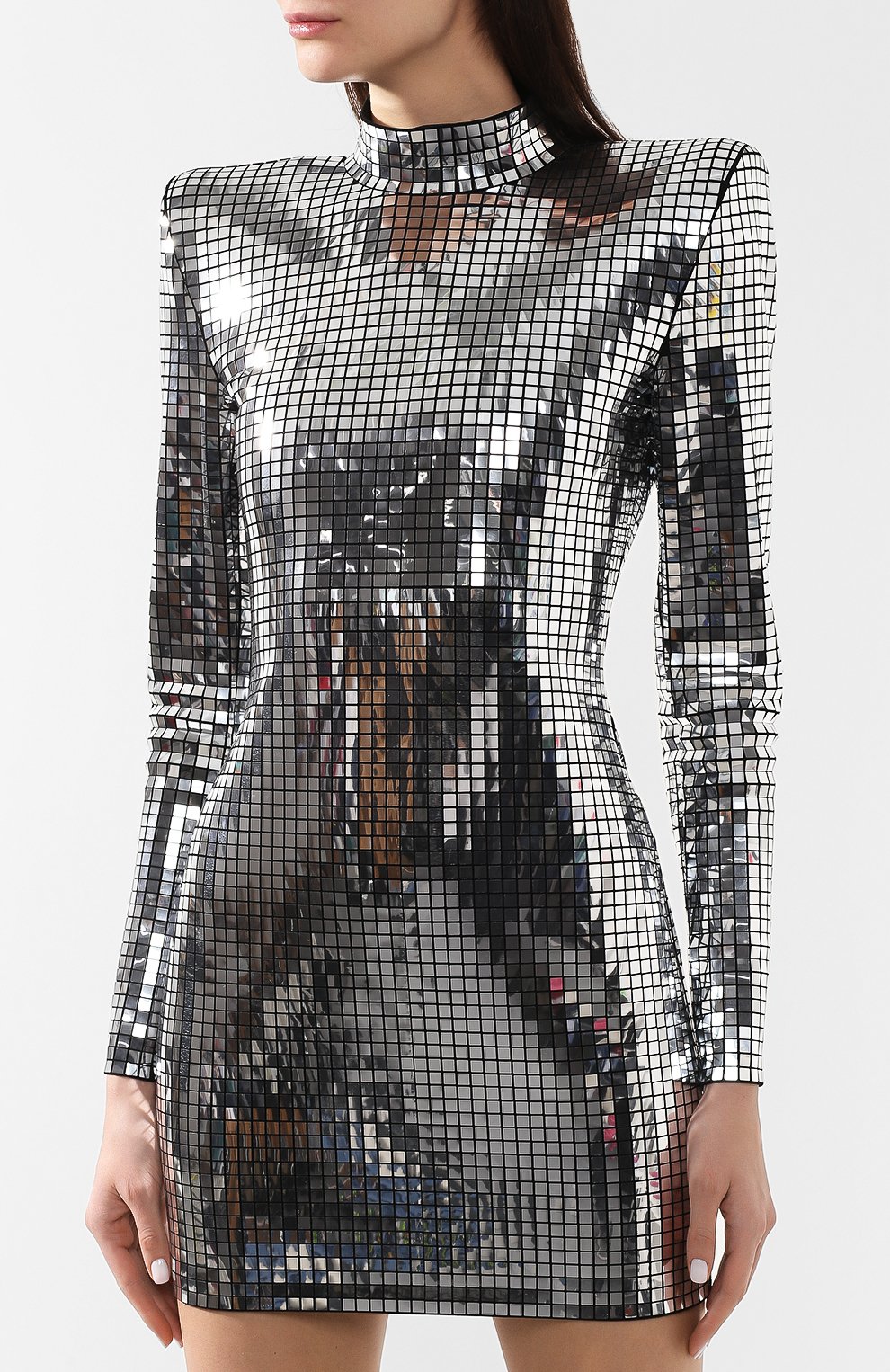 Платье из вискозы BALMAIN серебряного цвета по цене 669500 руб., арт. RF16415/J076, фото 3 Платье из вискозы BALMAIN, арт. RF16415/J076, фото 3