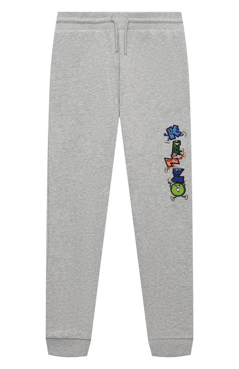 Детские хлопковые джоггеры KENZO серого цвета, арт. K60298/6-10 | Фото 1 (Материал подклада: Хлопок; Материал внешний: Х�лопок; Нос: Не проставлено; Мальчики Кросс-КТ: Джоггеры-одежда; Ростовка одежда: 8 лет | 128 см, 10 - 11 лет | 140 - 146см, 6 лет | 116 см)
